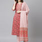Janasya Women's Pink Cotton Floral Print Kurta With Pant And Dupatta | Swadesiicart