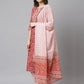 Janasya Women's Pink Cotton Floral Print Kurta With Pant And Dupatta | Swadesiicart