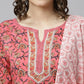 Janasya Women's Pink Cotton Floral Print Kurta With Pant And Dupatta | Swadesiicart