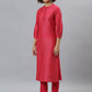 Janasya Women's Pink Poly Silk Floral Printed Straight Festive Kurta Set | Swadesiicart