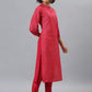 Janasya Women's Pink Poly Silk Floral Printed Straight Festive Kurta Set | Swadesiicart