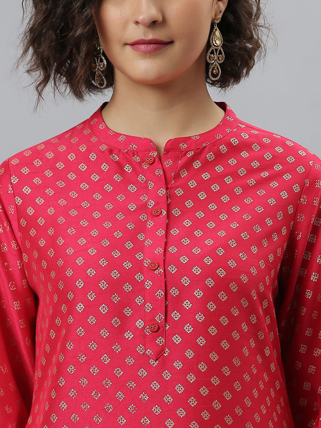 Janasya Women's Pink Poly Silk Floral Printed Straight Festive Kurta Set | Swadesiicart
