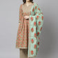 Janasya Women's Light Green Cotton Floral Print Kurta With Palazzo And Dupatta | Swadesiicart