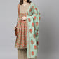 Janasya Women's Light Green Cotton Floral Print Kurta With Palazzo And Dupatta | Swadesiicart