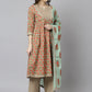 Janasya Women's Light Green Cotton Floral Print Kurta With Palazzo And Dupatta | Swadesiicart