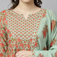 Janasya Women's Light Green Cotton Floral Print Kurta With Palazzo And Dupatta | Swadesiicart