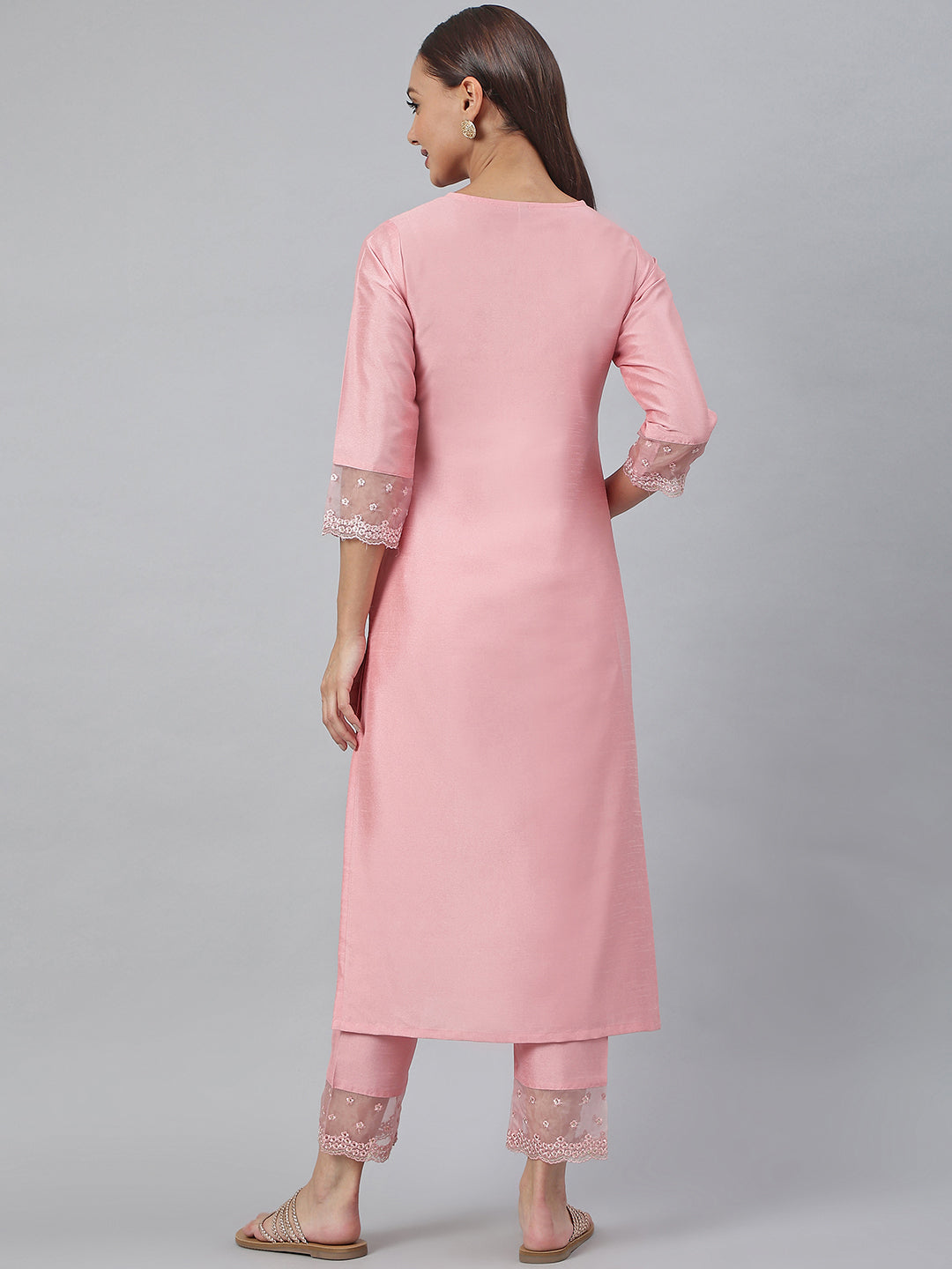 Janasya Pink Poly Silk Solid Set - Swadesiicart