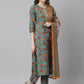 Janasya Women's Green Cotton Embroidered Kurta With Pant And Dupatta | Swadesiicart