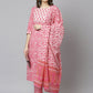 Janasya Women's Pink Cotton Floral Print Kurta With Pant And Dupatta | Swadesiicart