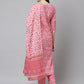 Janasya Women's Pink Cotton Floral Print Kurta With Pant And Dupatta | Swadesiicart