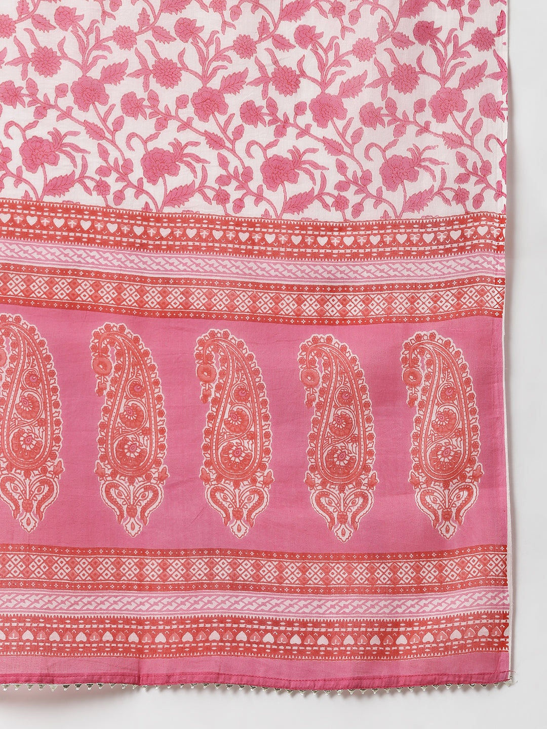 Janasya Women's Pink Cotton Floral Print Kurta With Pant And Dupatta | Swadesiicart