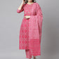 Janasya Women's Pink Cotton Bandhani Kurta With Pant And Dupatta | Swadesiicart