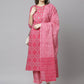 Janasya Women's Pink Cotton Bandhani Kurta With Pant And Dupatta | Swadesiicart