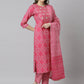 Janasya Women's Pink Cotton Bandhani Kurta With Pant And Dupatta | Swadesiicart