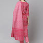 Janasya Women's Pink Cotton Bandhani Kurta With Pant And Dupatta | Swadesiicart