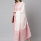 Janasya Women's Light Pink Cotton Gold Print Kurta With Pant And Dupatta | Swadesiicart
