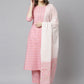 Janasya Women's Light Pink Cotton Gold Print Kurta With Pant And Dupatta | Swadesiicart