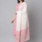 Janasya Women's Light Pink Cotton Gold Print Kurta With Pant And Dupatta | Swadesiicart