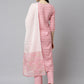 Janasya Women's Light Pink Cotton Gold Print Kurta With Pant And Dupatta | Swadesiicart
