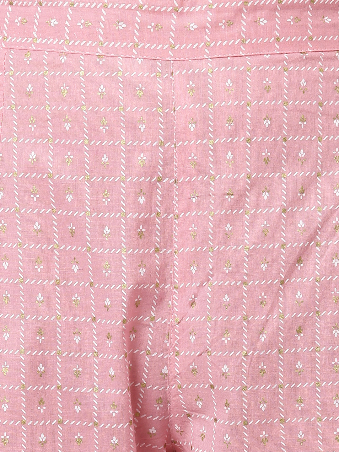 Janasya Women's Light Pink Cotton Gold Print Kurta With Pant And Dupatta | Swadesiicart