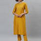 Janasya Women's Mustard Poly Silk Solid Straight Festive Kurta Set | Swadesiicart