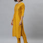 Janasya Women's Mustard Poly Silk Solid Straight Festive Kurta Set | Swadesiicart