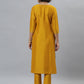 Janasya Women's Mustard Poly Silk Solid Straight Festive Kurta Set | Swadesiicart