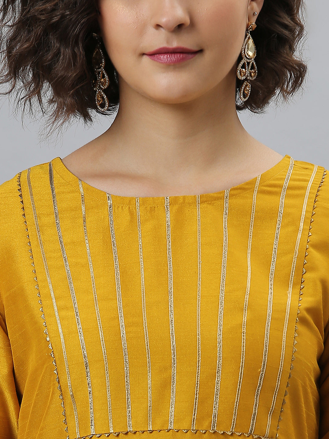 Janasya Women's Mustard Poly Silk Solid Straight Festive Kurta Set | Swadesiicart