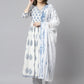 Janasya Women's White Cotton Block Print Kurta With Pant And Dupatta | Swadesiicart