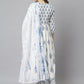 Janasya Women's White Cotton Block Print Kurta With Pant And Dupatta | Swadesiicart