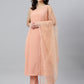 Janasya Peach Poly Crepe Solid Set - Swadesiicart
