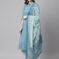 Janasya Women's Blue Cotton Floral Print Kurta With Pant And Dupatta | Swadesiicart