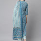 Janasya Women's Blue Cotton Floral Print Kurta With Pant And Dupatta | Swadesiicart