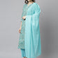 Janasya Women's Sea Green Cotton Floral Print Kurta With Pant And Dupatta | Swadesiicart