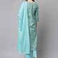 Janasya Women's Sea Green Cotton Floral Print Kurta With Pant And Dupatta | Swadesiicart