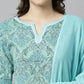 Janasya Women's Sea Green Cotton Floral Print Kurta With Pant And Dupatta | Swadesiicart