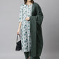 Janasya Women's White Cotton Floral Print Kurta With Palazzo And Dupatta | Swadesiicart