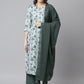 Janasya Women's White Cotton Floral Print Kurta With Palazzo And Dupatta | Swadesiicart