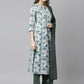 Janasya Women's White Cotton Floral Print Kurta With Palazzo And Dupatta | Swadesiicart