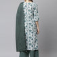Janasya Women's White Cotton Floral Print Kurta With Palazzo And Dupatta | Swadesiicart