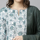 Janasya Women's White Cotton Floral Print Kurta With Palazzo And Dupatta | Swadesiicart