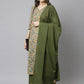 Janasya Women's Peach Cotton Floral Print Kurta With Palazzo And Dupatta | Swadesiicart
