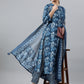Janasya Women's Blue Cotton Block Print Kurta With Pant And Dupatta | Swadesiicart