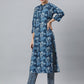 Janasya Women's Blue Cotton Block Print Kurta With Pant And Dupatta | Swadesiicart