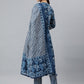 Janasya Women's Blue Cotton Block Print Kurta With Pant And Dupatta | Swadesiicart