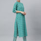 Janasya Women's Sea Green Cotton Block Print Kurta With Pant And Dupatta | Swadesiicart