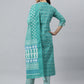 Janasya Women's Sea Green Cotton Block Print Kurta With Pant And Dupatta | Swadesiicart
