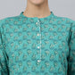 Janasya Women's Sea Green Cotton Block Print Kurta With Pant And Dupatta | Swadesiicart