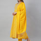 Janasya Women's Yellow Cotton Bandhej Kurta With Pant And Dupatta | Swadesiicart