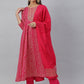 Janasya Women's Pink Rayon Bandhani Kurta With Pant And Dupatta | Swadesiicart